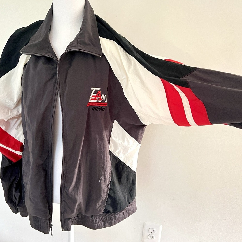 VTG Adidas Jacket Mens‎ XL White Red Grey Trefoil Track Windbreaker 80s Nylon - Picture 8 of 10